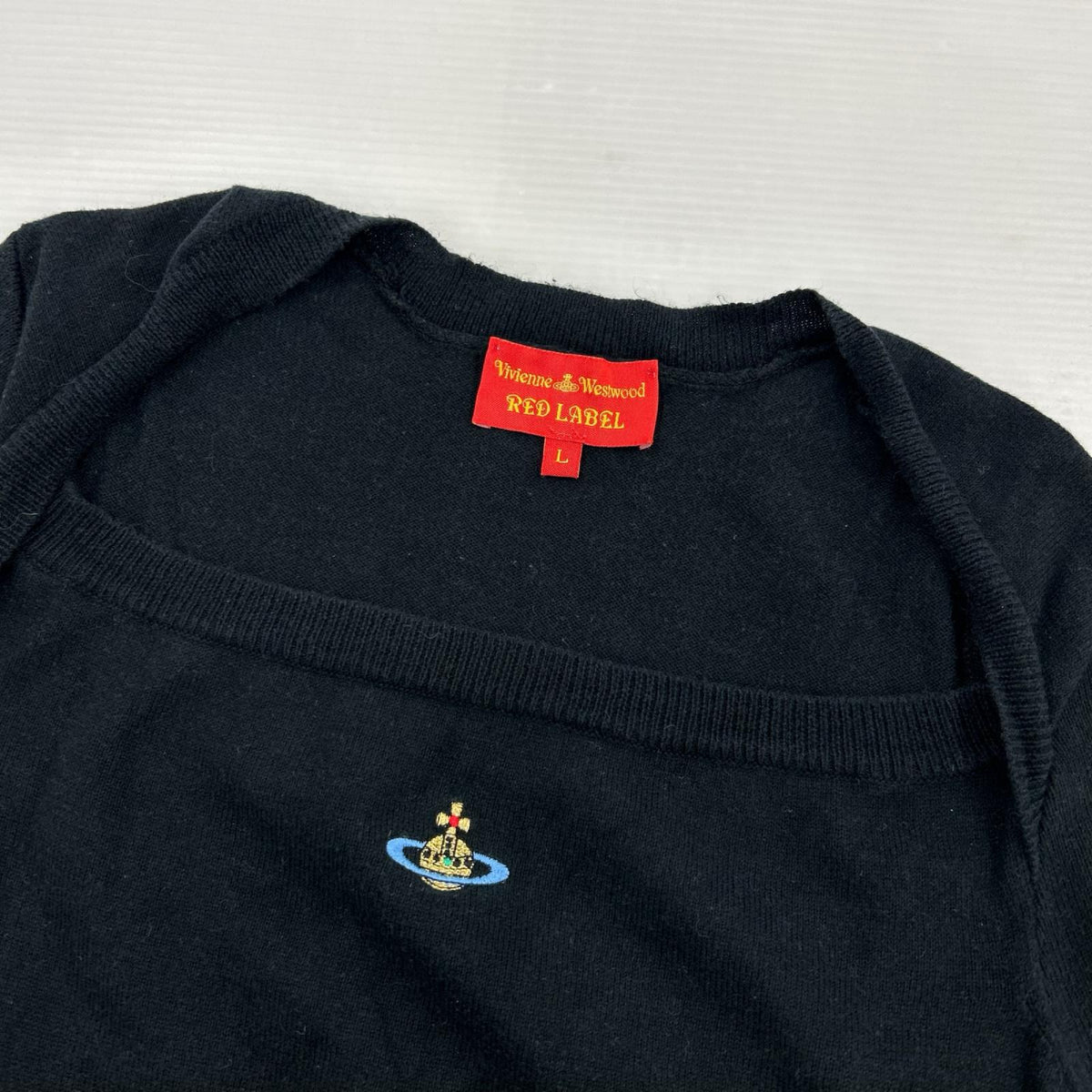 半袖Tシャツ ワイドネックSSニット L ブラック