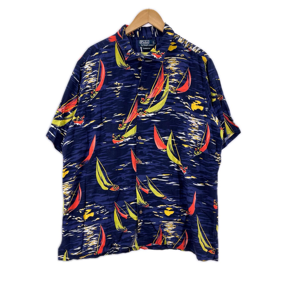 半袖シャツ アロハシャツ ボート柄 開襟 ネイビー (XL) ネイビー