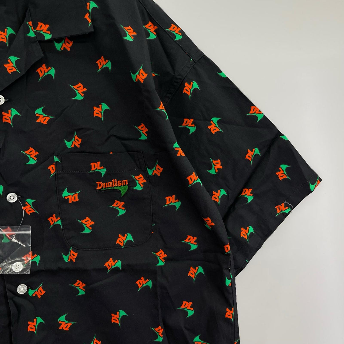 半袖シャツ DUALISM 総柄 BLK XL ブラック