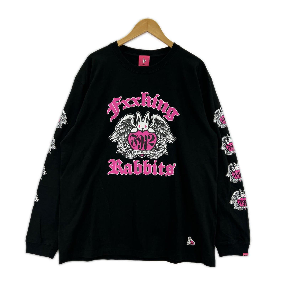 長袖Tシャツ ウサギ 黒 (L) L ブラック