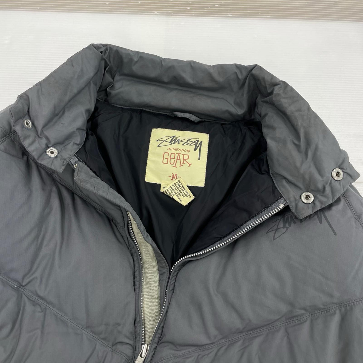 ダウンジャケット old stussy 白タグ 中綿ダウン M グレー