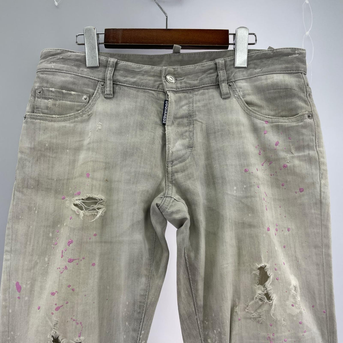 デニムパンツ グレー ダメージペイント加工 48 48