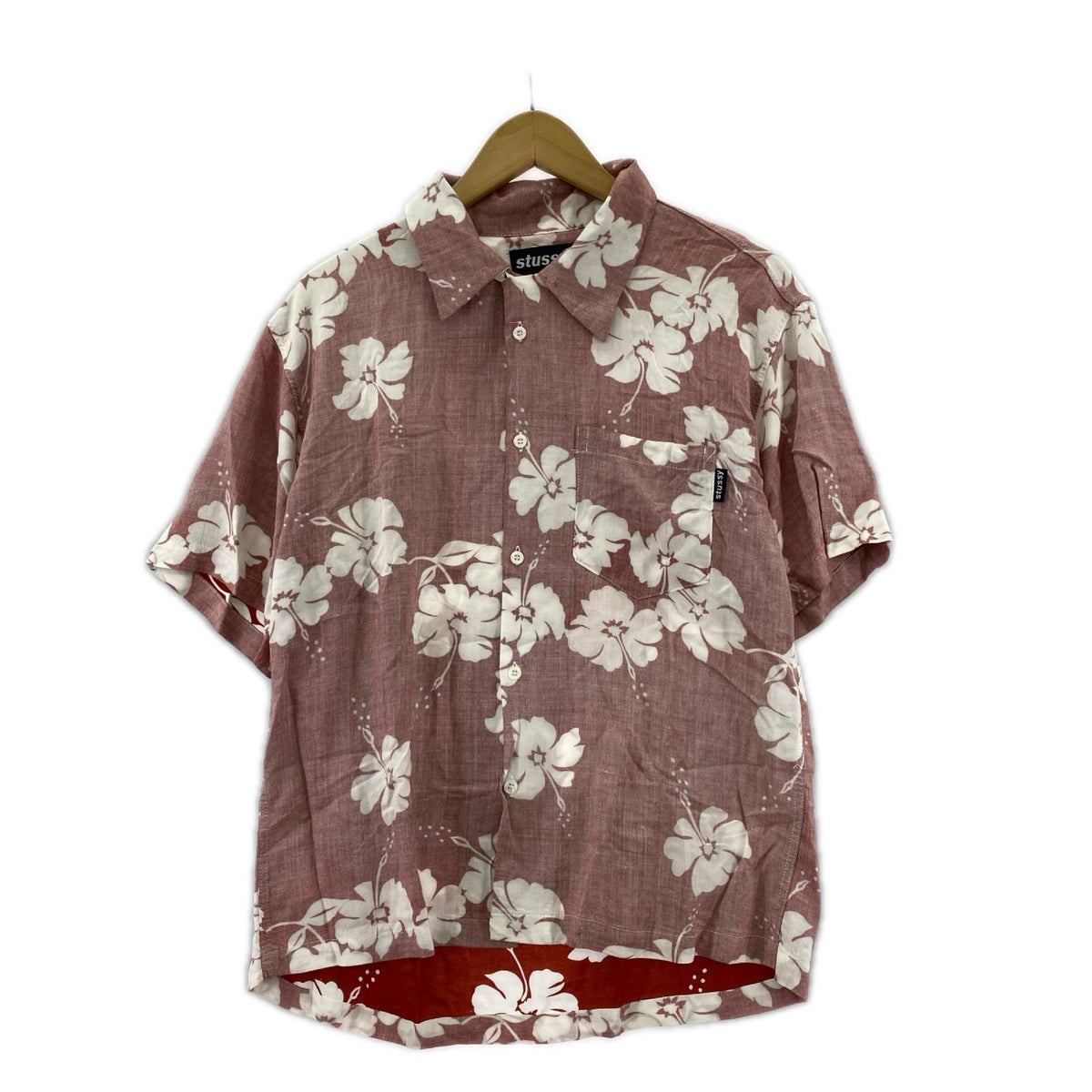 半袖シャツ old stussy 開襟 アロハシャツ M レッド