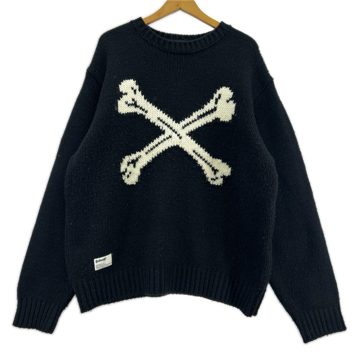 ニット CROSS BONE KNIT アクリル クルーネック 黒 (L) L ブラック