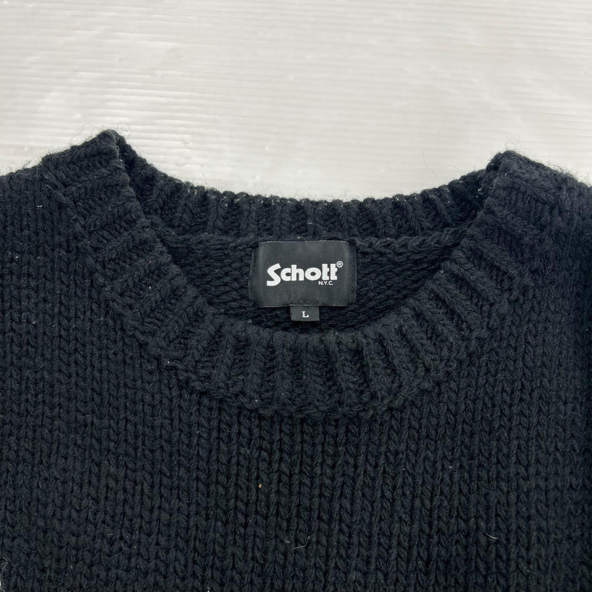 ニット CROSS BONE KNIT アクリル クルーネック 黒 (L) L ブラック