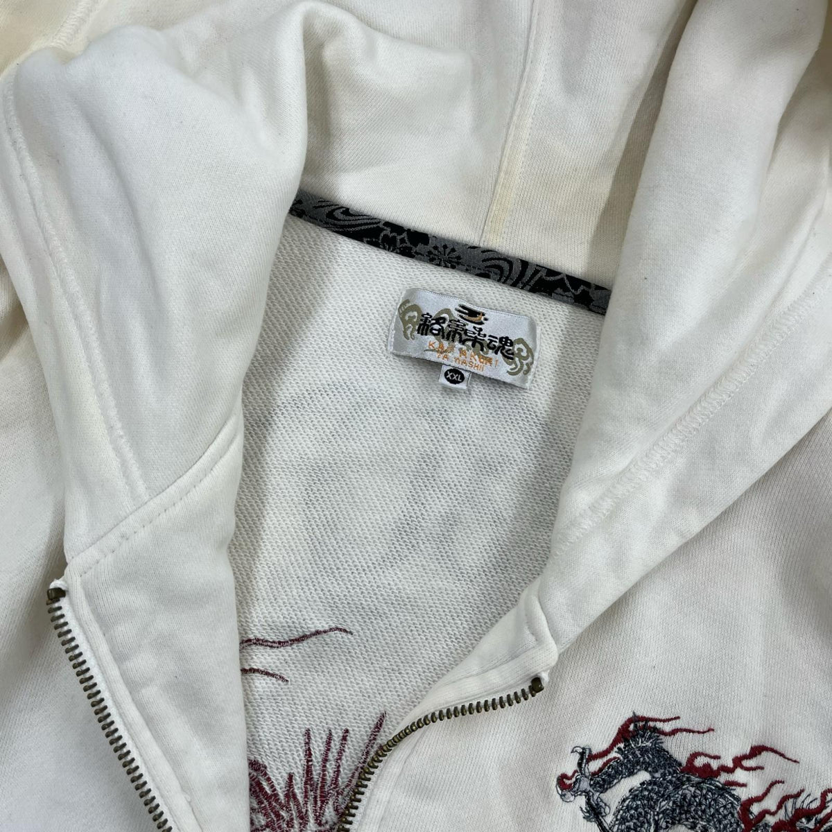 パーカー 絡繰魂 龍 髑髏刺繍 WHT XXL ホワイト