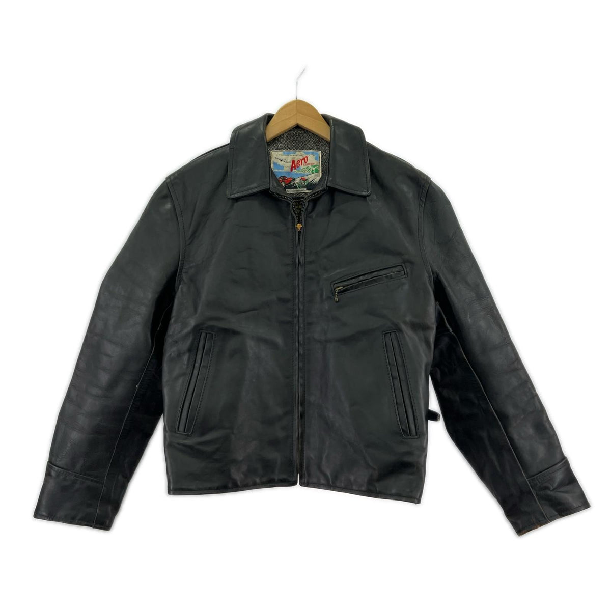 レザージャケット 80-90s AERO LEATHER ハイウェイマン レザースポーツジャケット 40 ブラック 40 ブラック