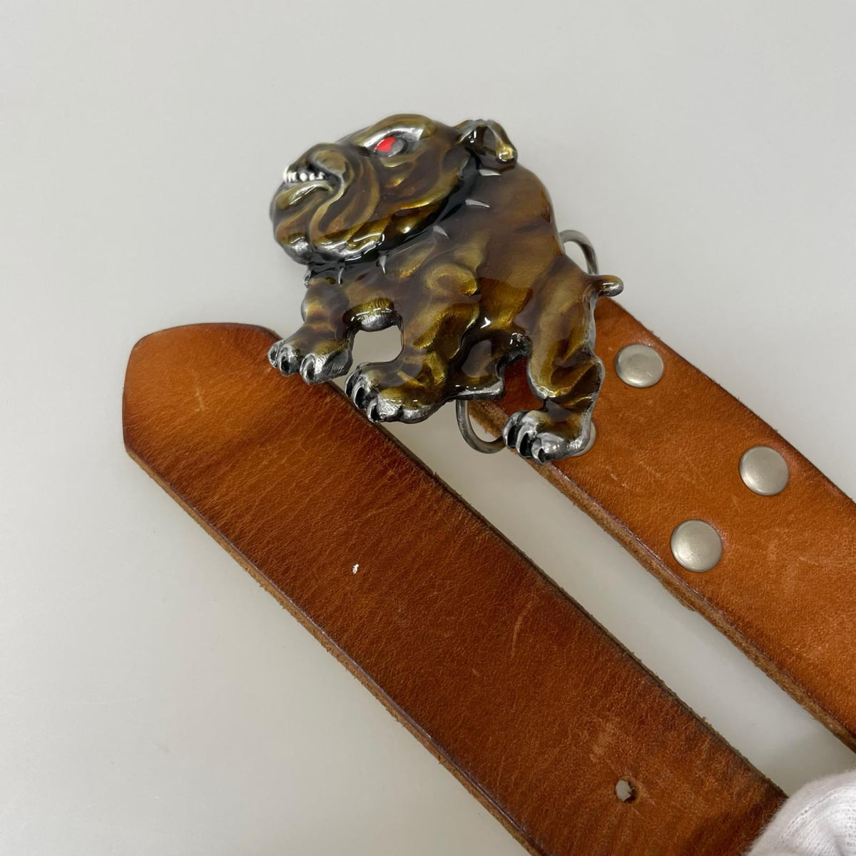 その他アクセサリー レザーベルト ブルドッグバックル ブラウン