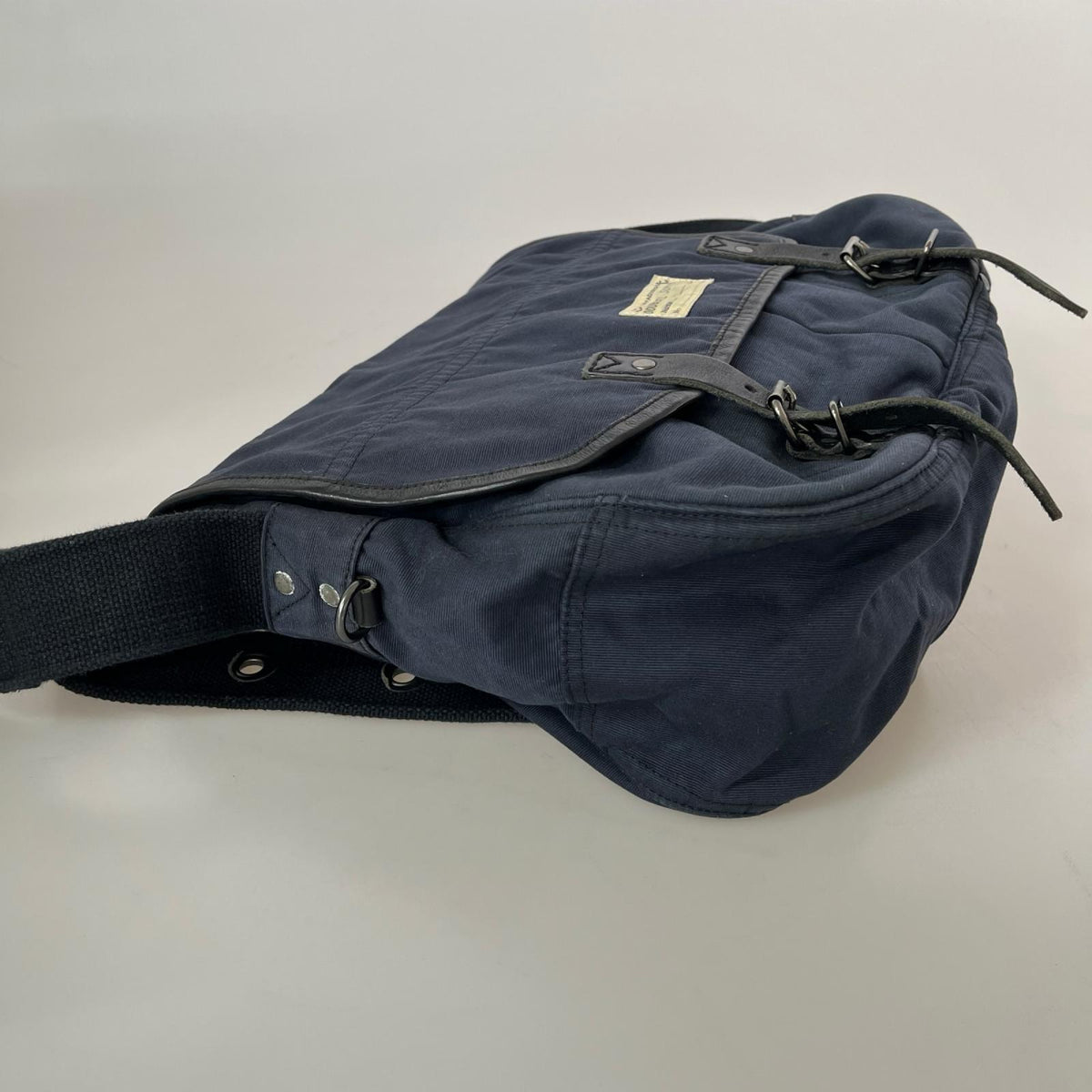 ショルダーバッグ RRL レザー×キャンバス ショルダーバッグ ネイビー×ブラック