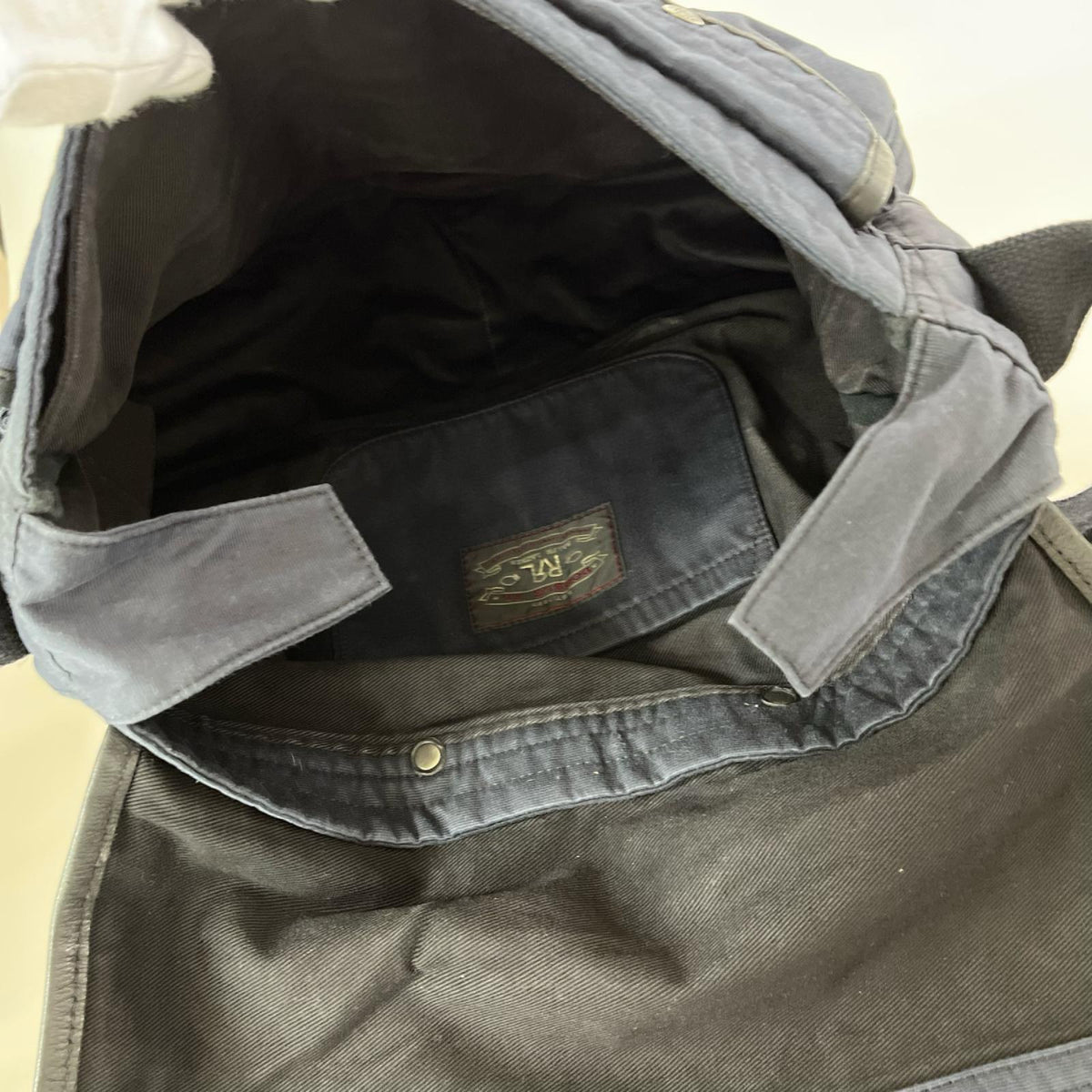 ショルダーバッグ RRL レザー×キャンバス ショルダーバッグ ネイビー×ブラック