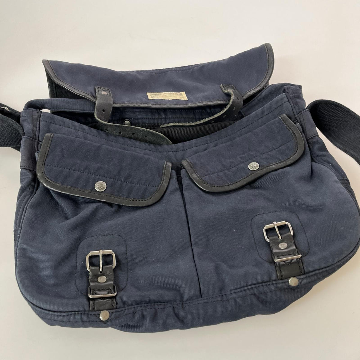 ショルダーバッグ RRL レザー×キャンバス ショルダーバッグ ネイビー×ブラック