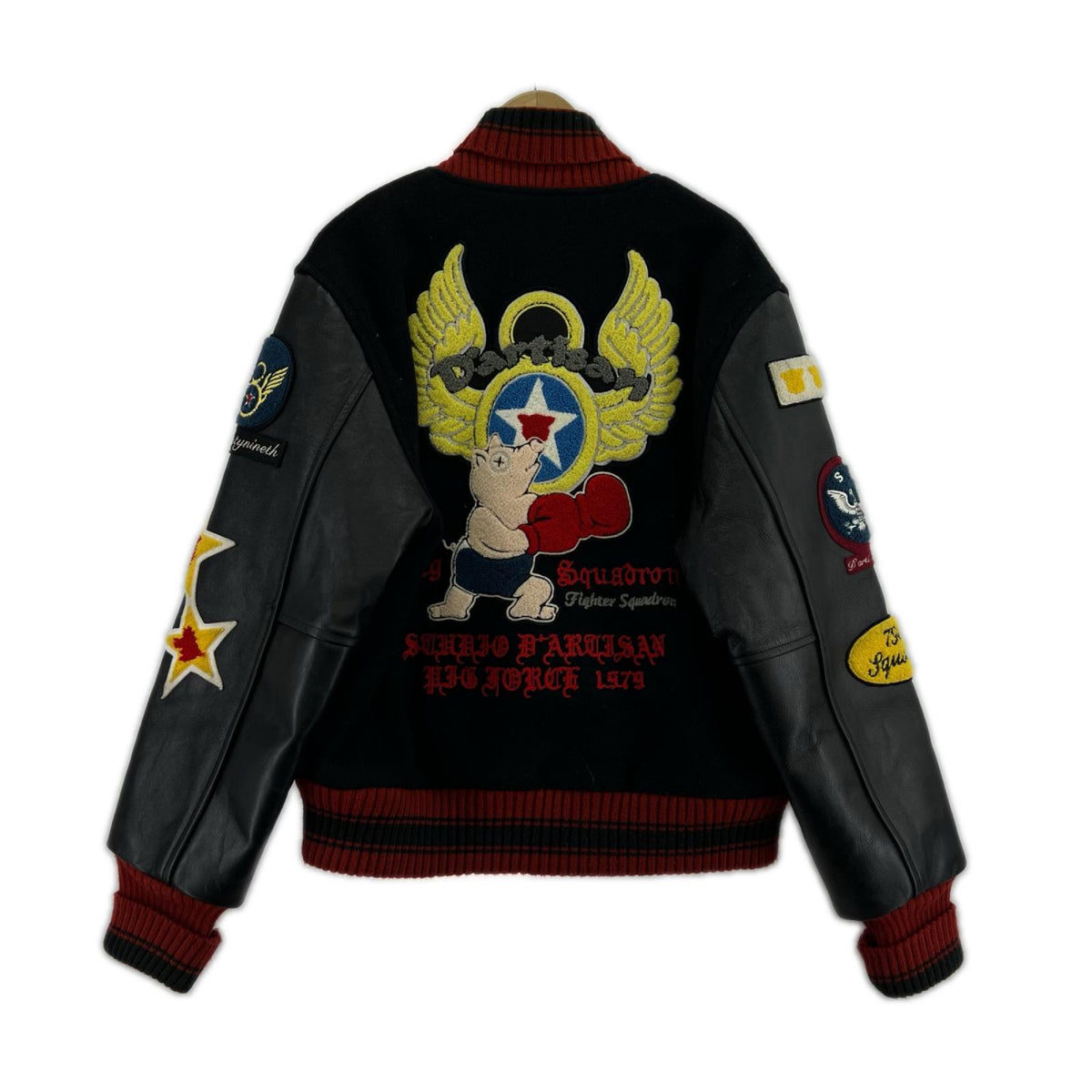ジャケット ワッペン レザースタジャン L ブラック