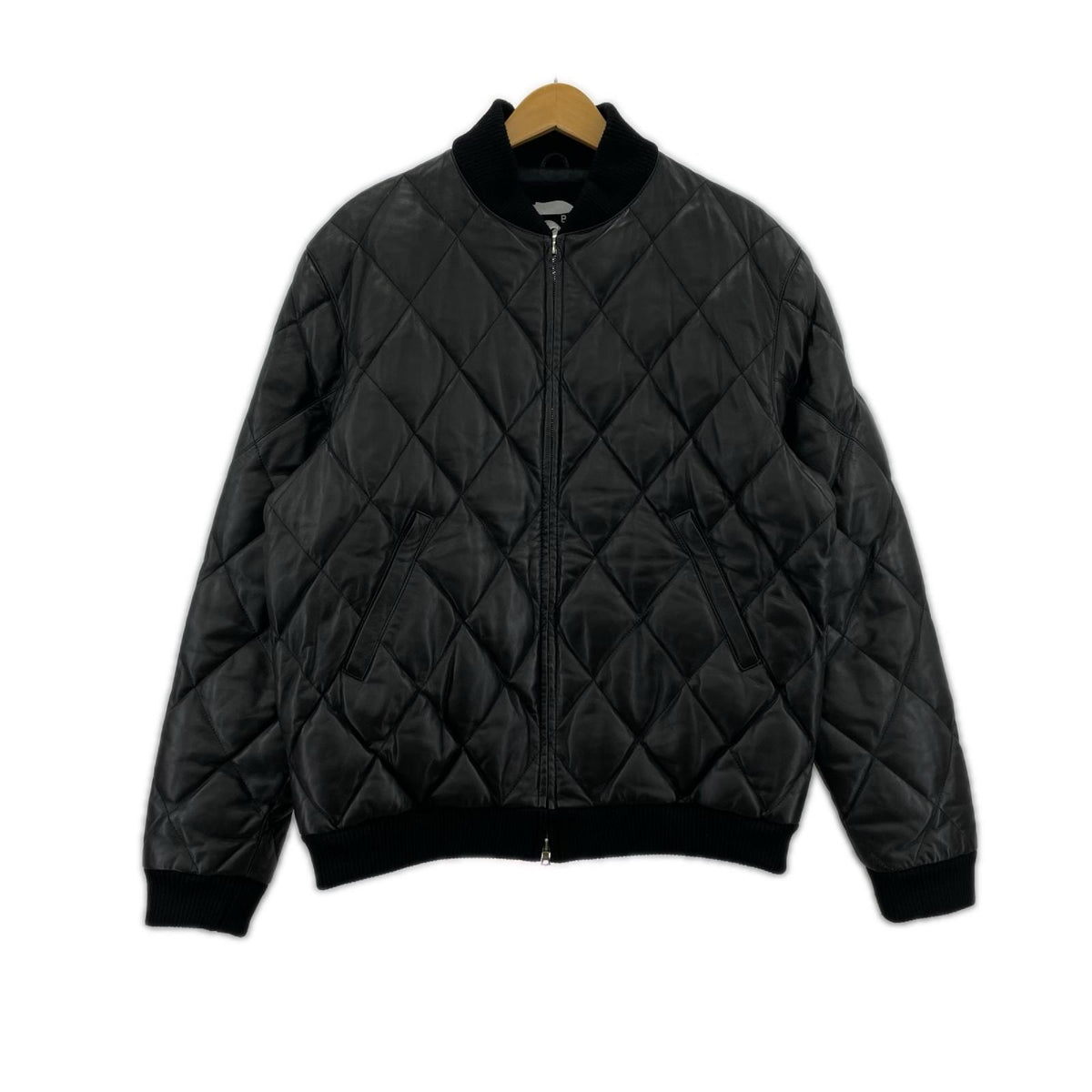 レザージャケット シープスキン キルティングレザーダウンジャケット BLK L L ブラック