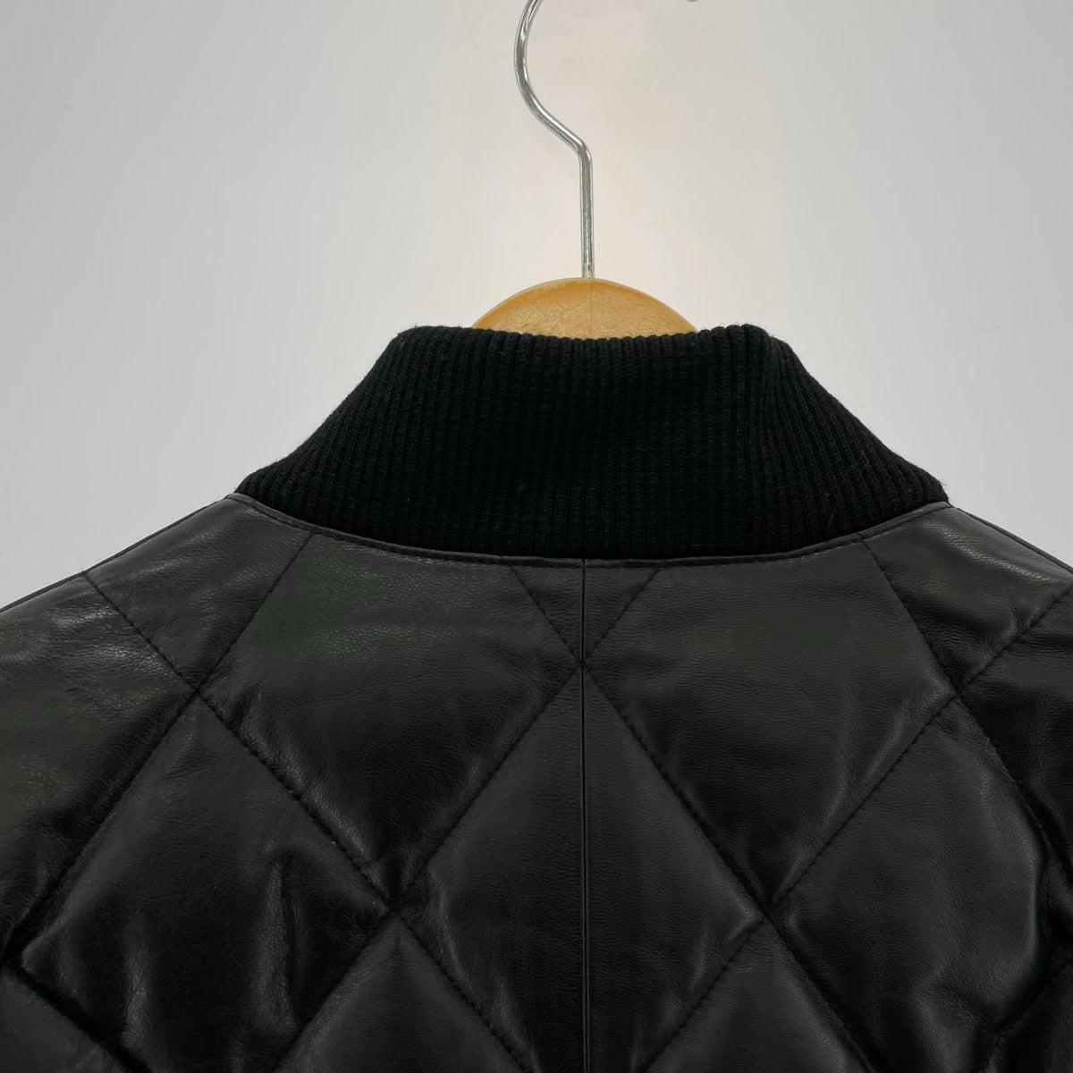 レザージャケット シープスキン キルティングレザーダウンジャケット BLK L L ブラック