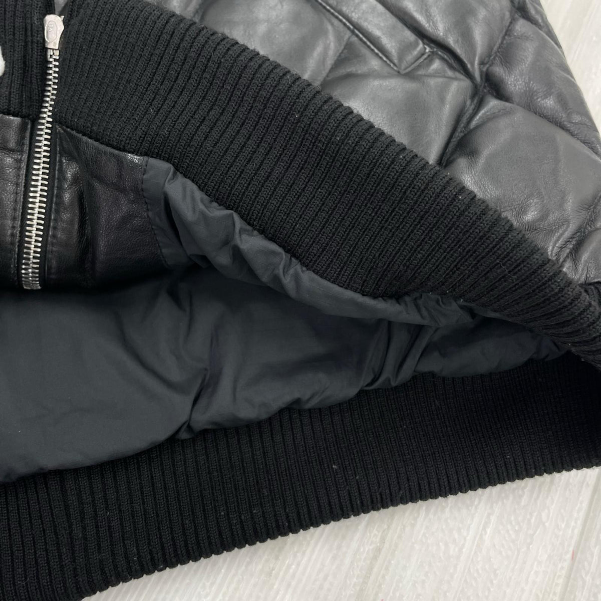 レザージャケット シープスキン キルティングレザーダウンジャケット BLK L L ブラック
