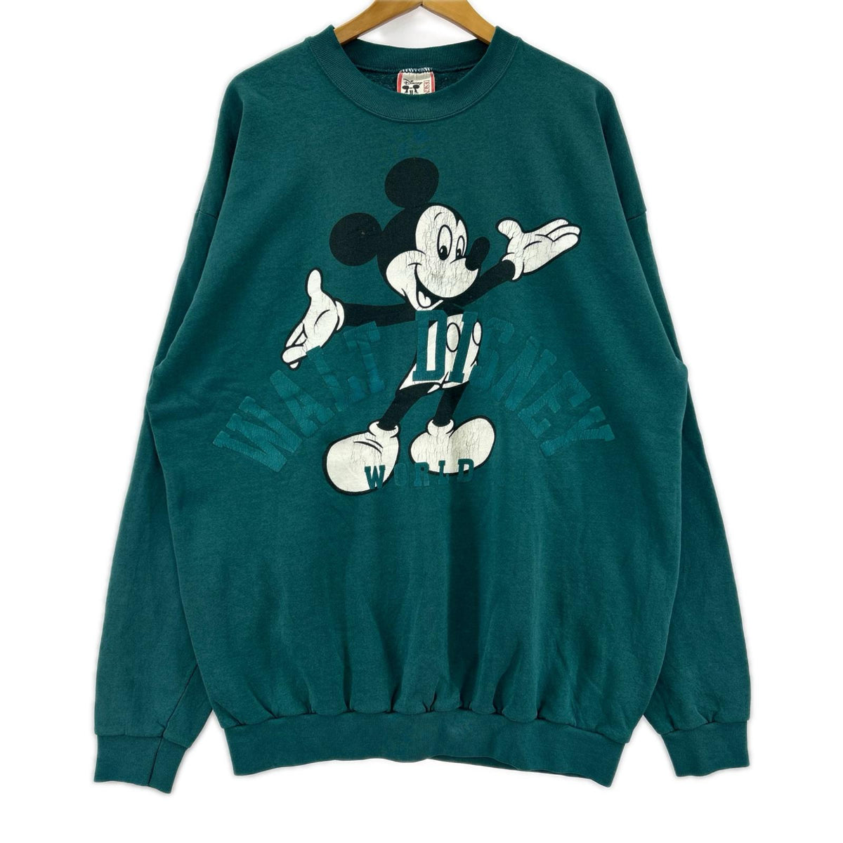 スウェット 80~90S USA製 Disney ミッキープリント 緑 (-) グリーン