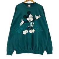 スウェット 80~90S USA製 Disney ミッキープリント 緑 (-) グリーン
