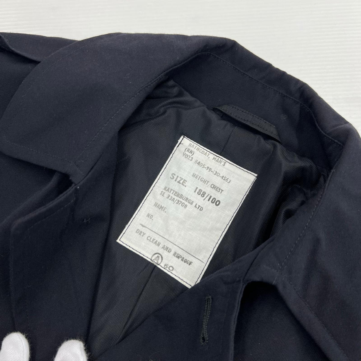 ミリタリージャケット 70s イギリス軍 ステンカラー RAINCOAT ウールギャバ 紺 ブラック
