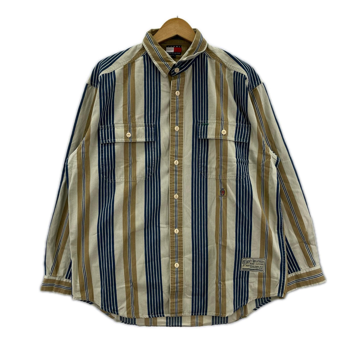 長袖シャツ 90s multi-Stripe LSShirt M 総柄 M ベージュ
