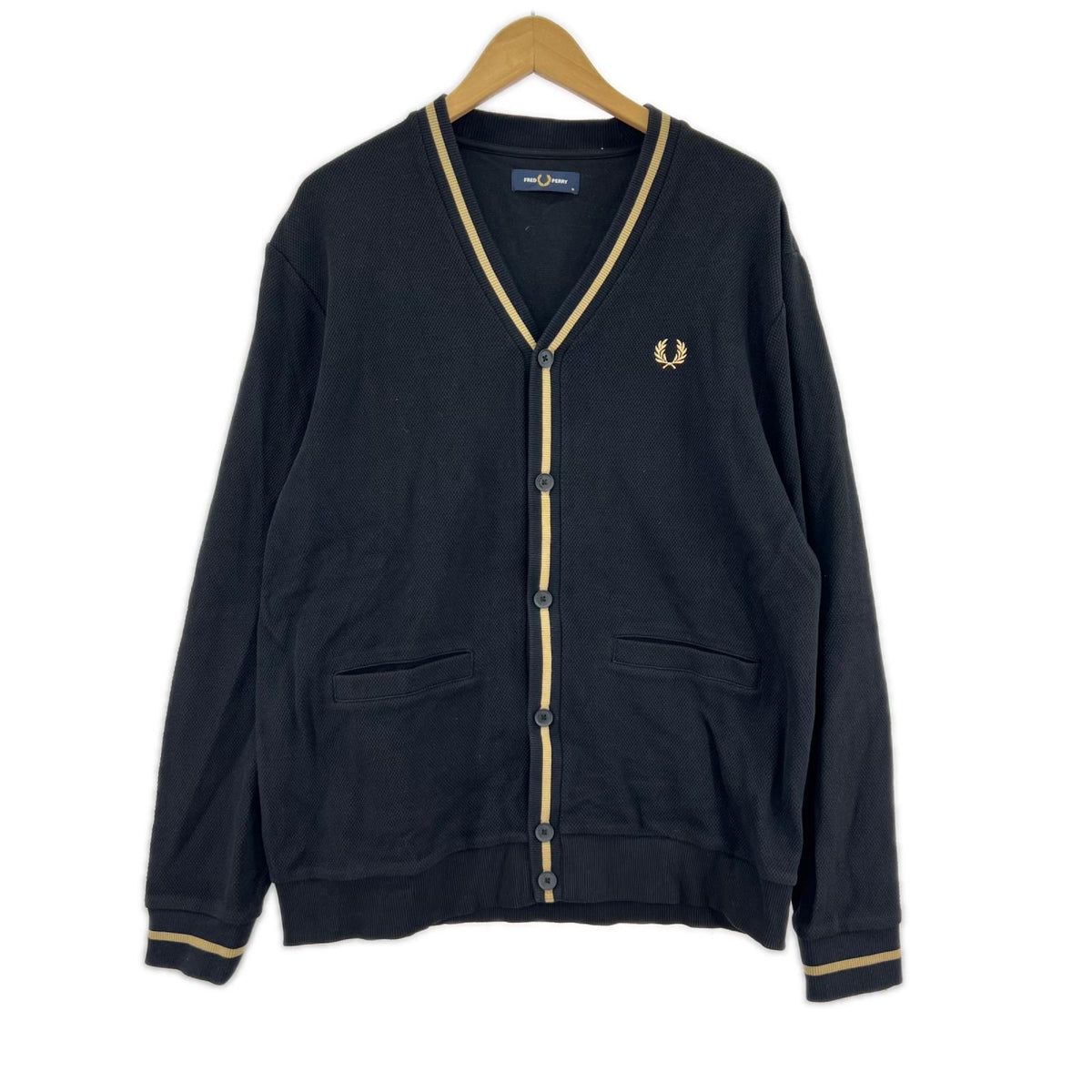 カーディガン Tipped Pique Texture Cardigan 黒 M ブラック