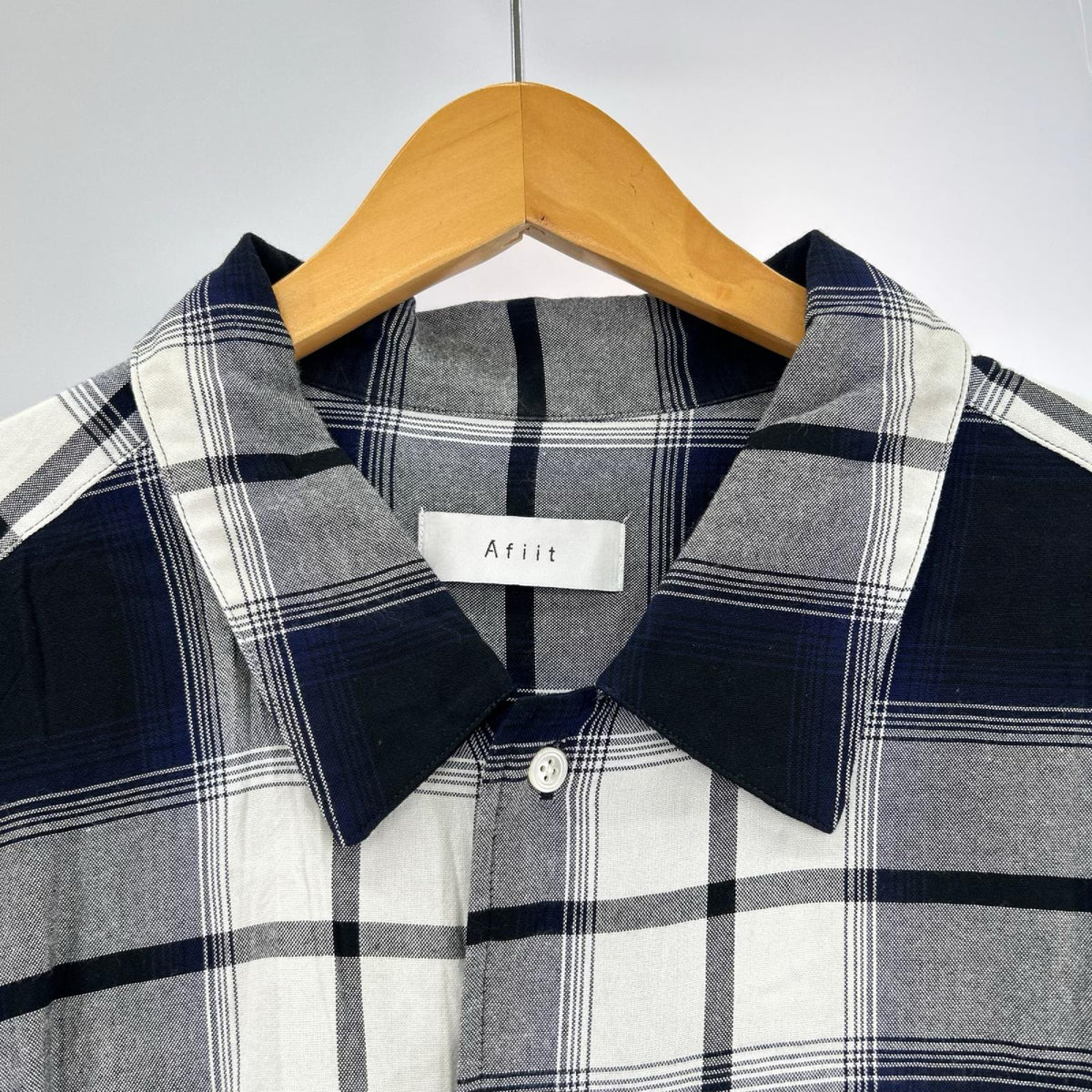 長袖シャツ Afiit 25SS CHECK SHIRT BLUE レーヨンオープンカラーシャツ 2 紺 2 ネイビー
