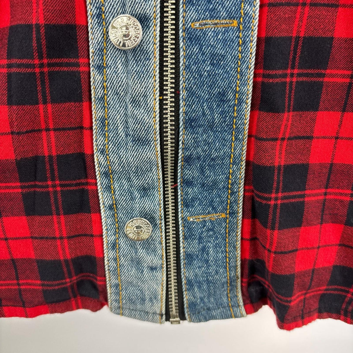 ジャケット デニム切替 チェック M レッド