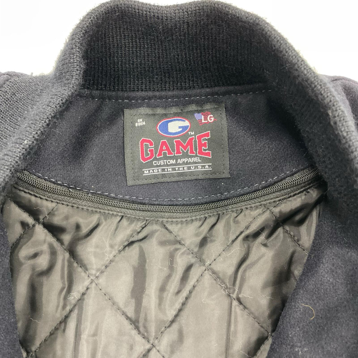 ジャケット GAME レザー切替 スタジャン 紺(L) L