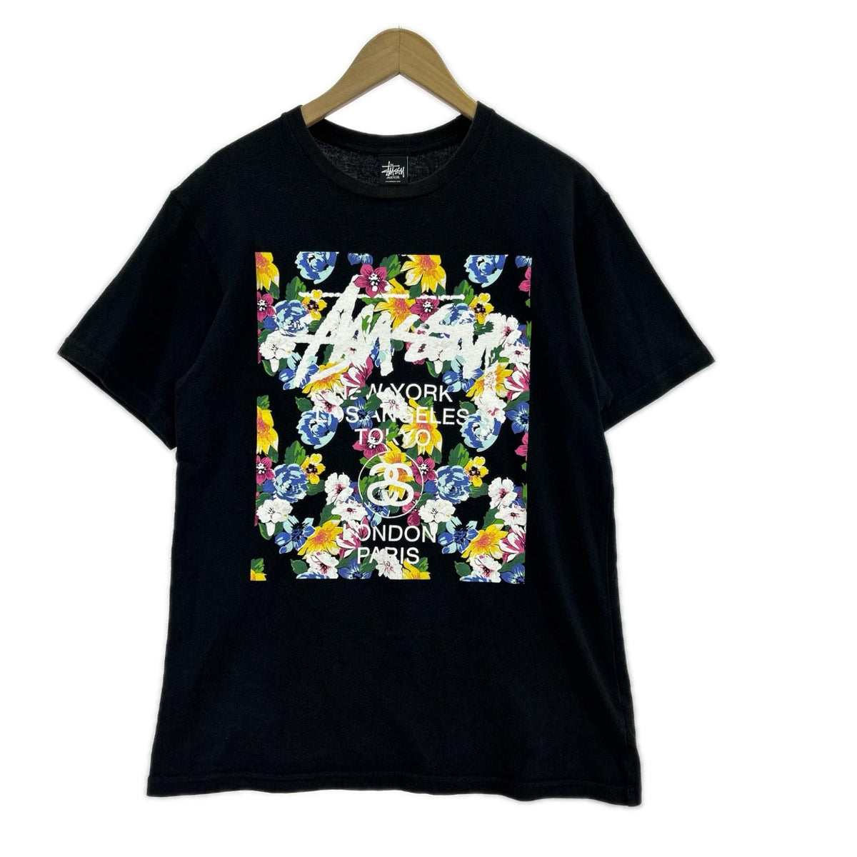 半袖Tシャツ M 黒 花プリント M ブラック