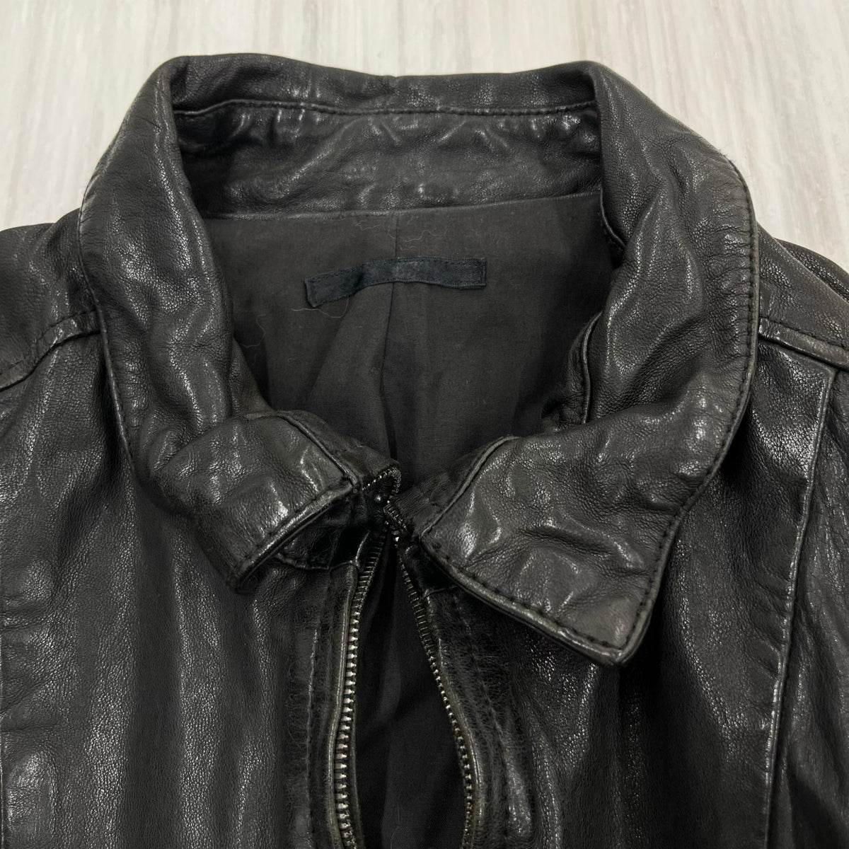 レザージャケット シワ加工 ダブルジップレザージャケット 羊革 L ブラック