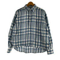 長袖シャツ QRタグ リネンプルオーバー チェック柄 (XS) ブルー