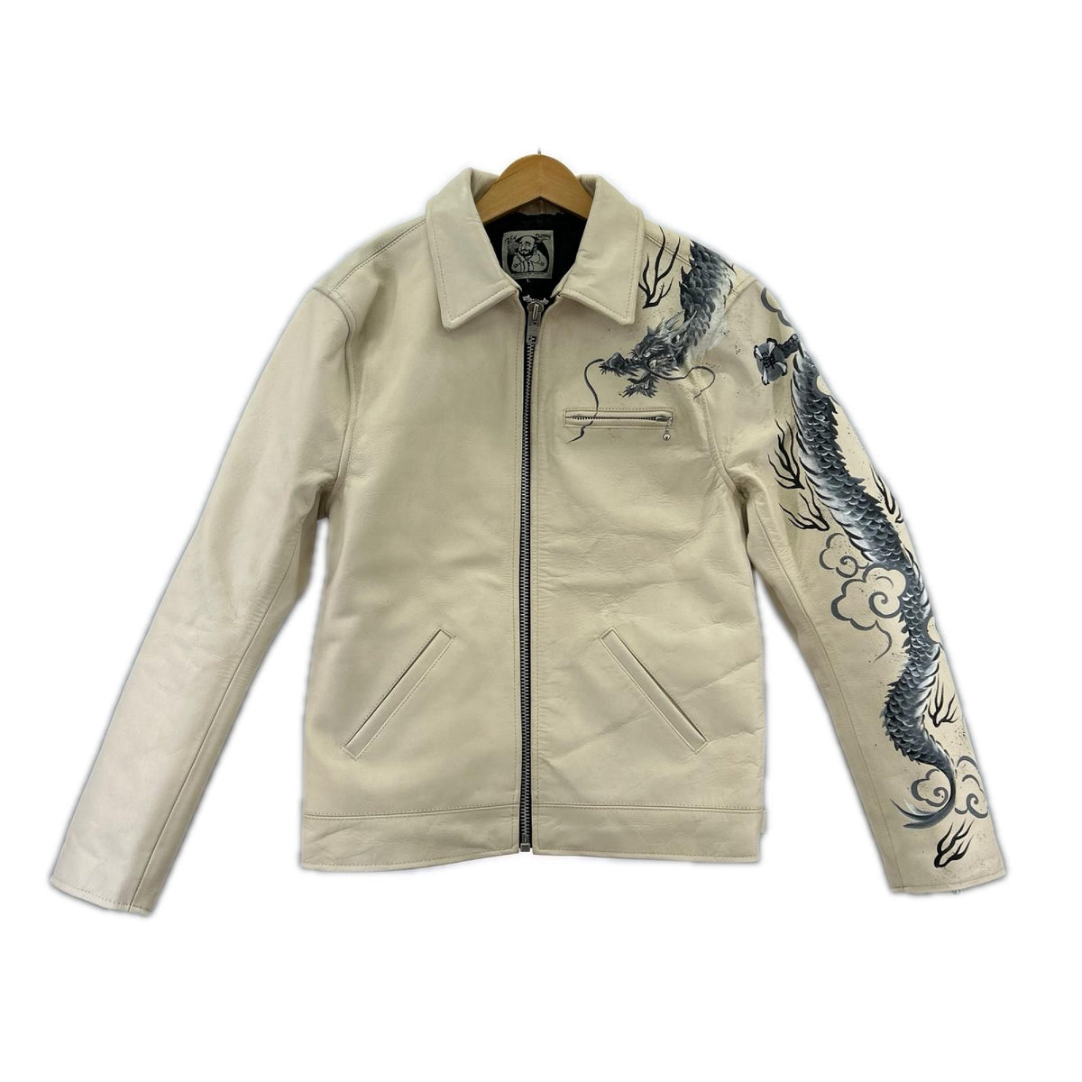 レザージャケット ZEN CLOTHING ドラゴンペイント WHT L L ホワイト