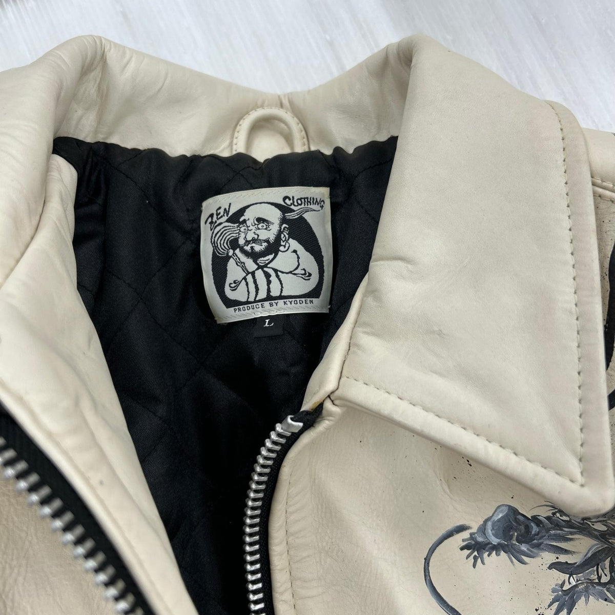 レザージャケット ZEN CLOTHING ドラゴンペイント WHT L L ホワイト