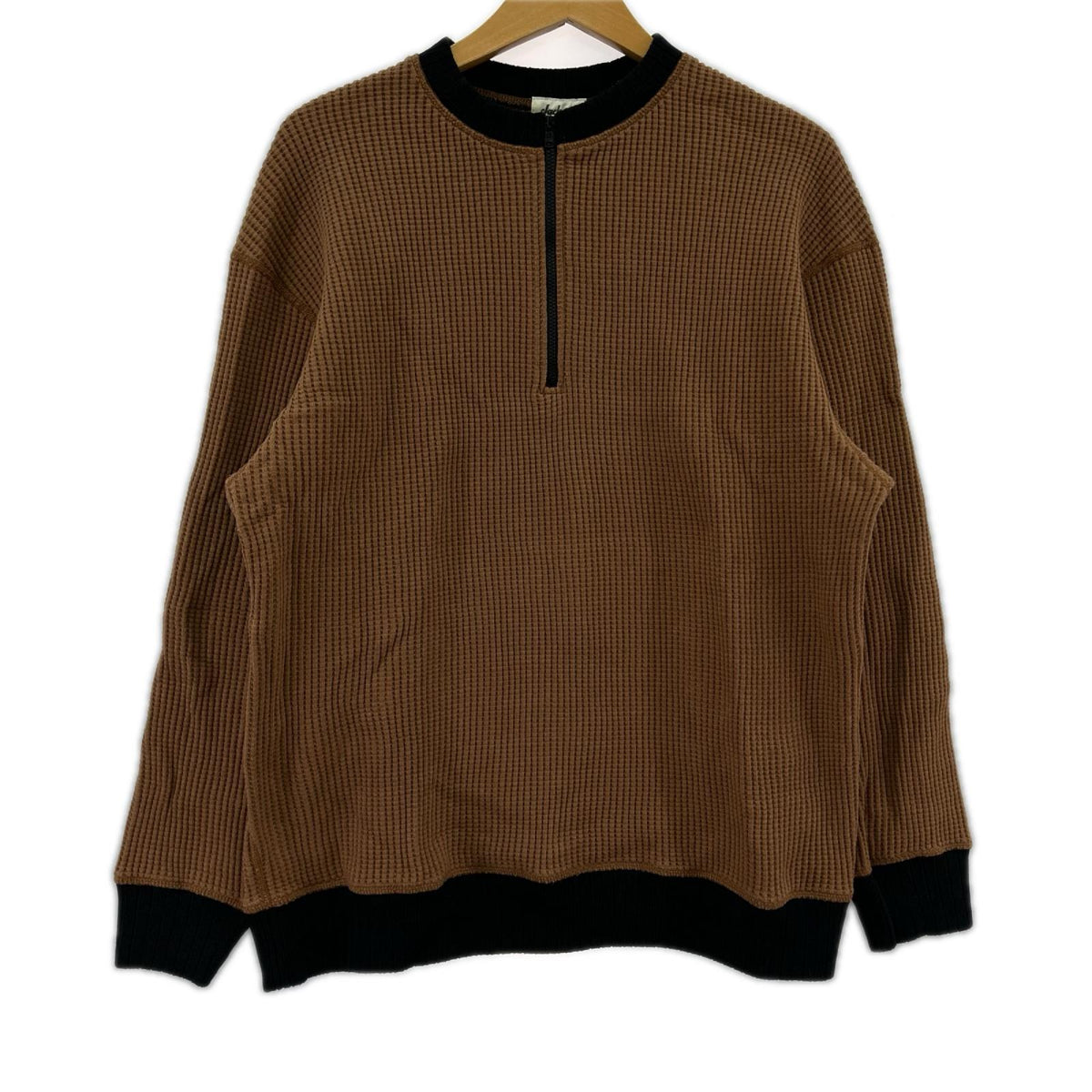 長袖Tシャツ Waffle Half Zip 茶 (XL) ブラウン