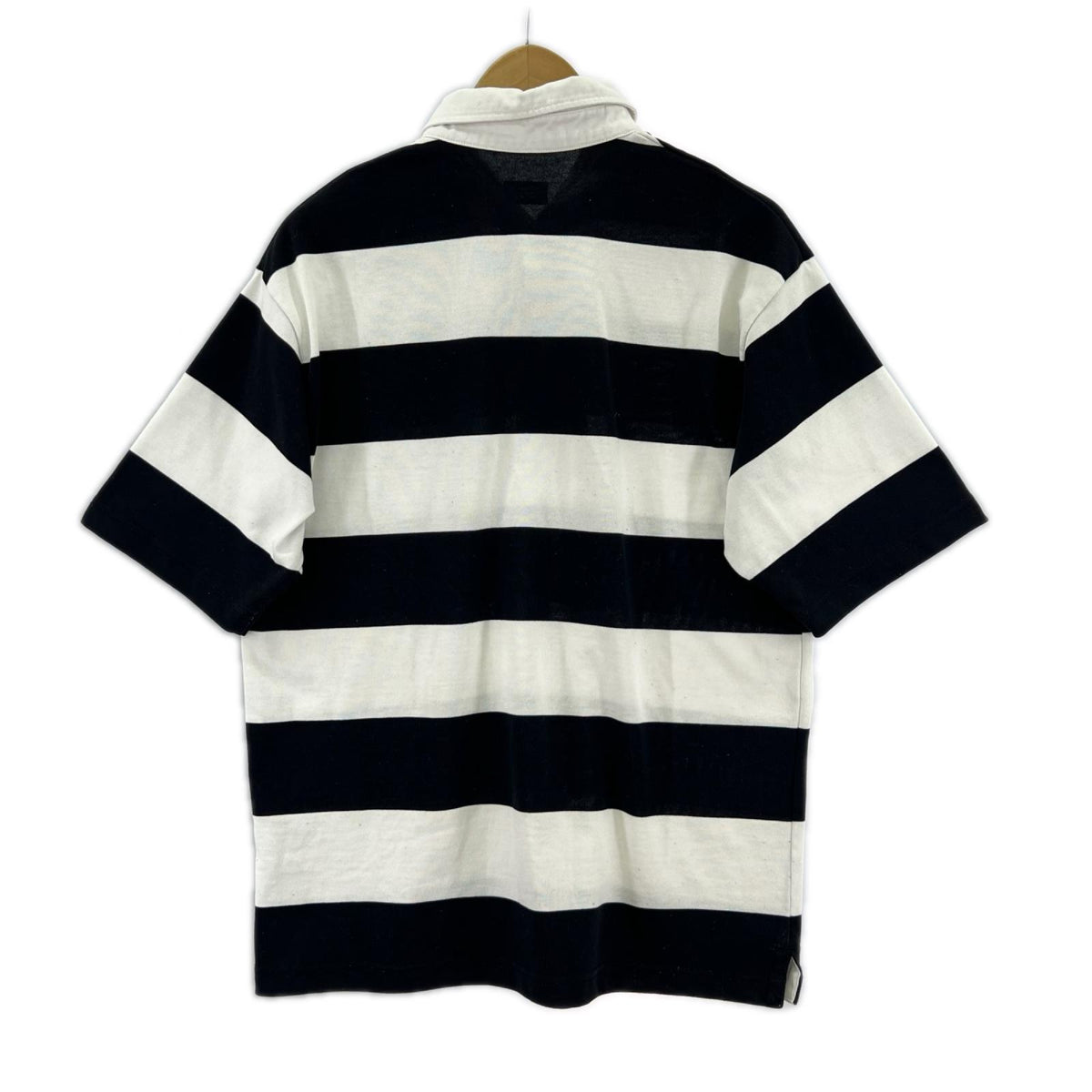 ポロシャツ ボーダー SS RUGBY POLO 白/黒 M ブラック