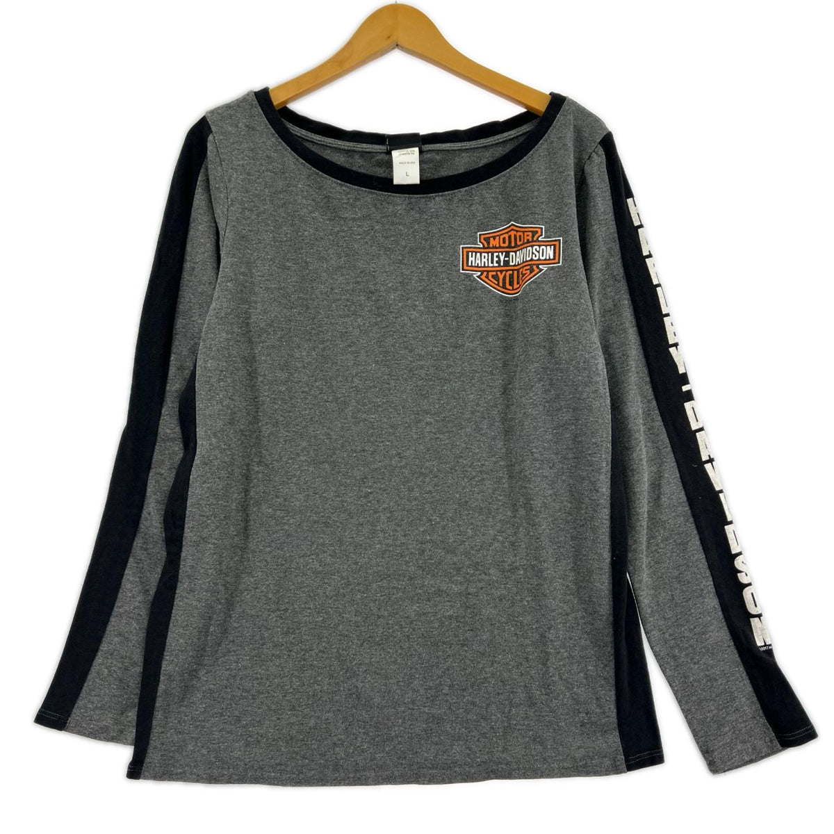 長袖Tシャツ 2017 USA製 袖ラインロゴ ストレッチロンTee L グレー