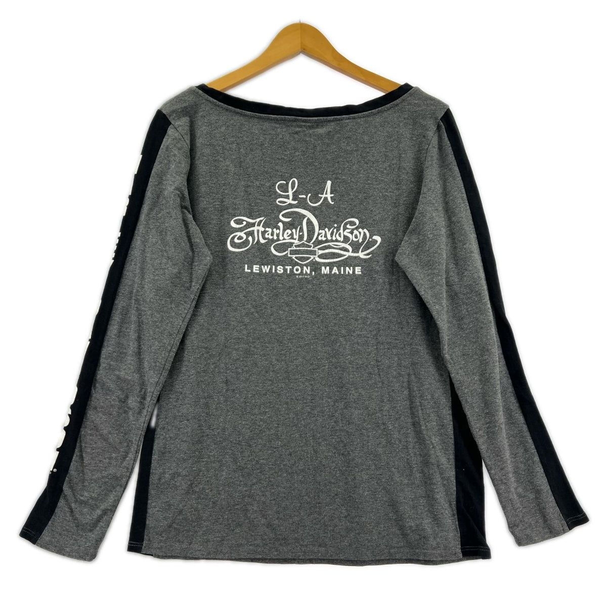 長袖Tシャツ 2017 USA製 袖ラインロゴ ストレッチロンTee L グレー