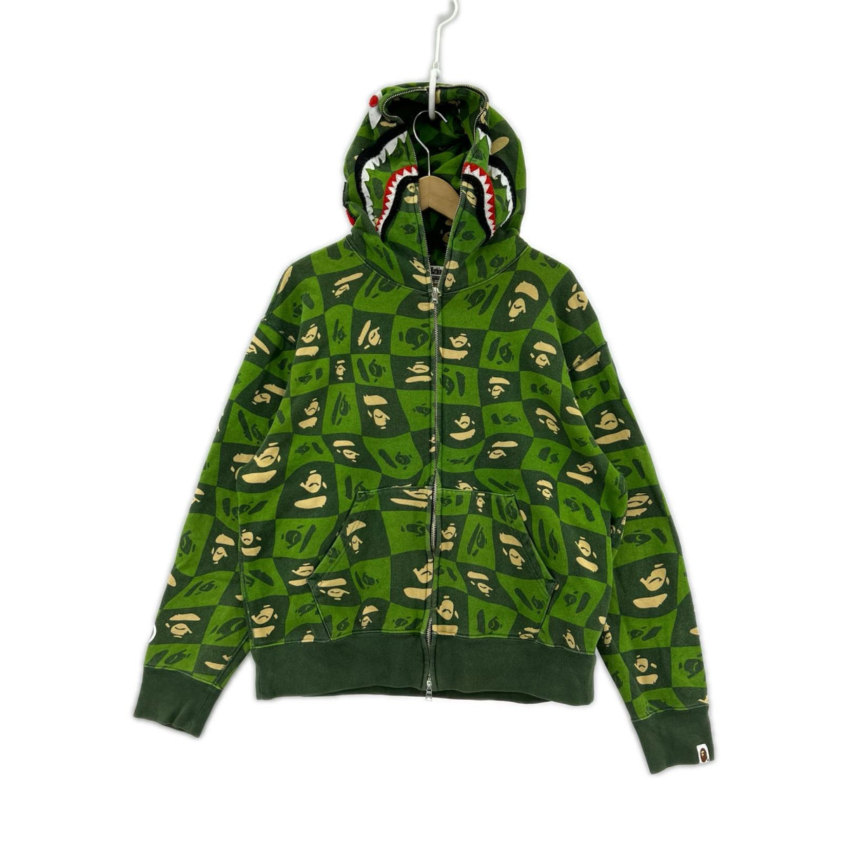 パーカー BAPE Distortion Shark フルジップ 緑 M M グリーン