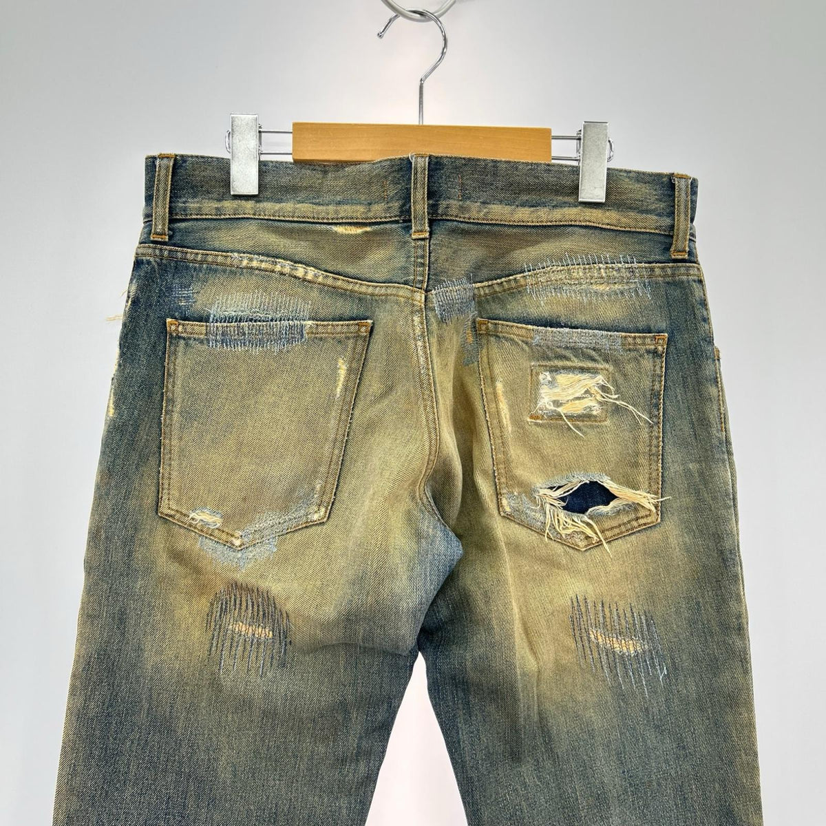 デニムパンツ ダメージ加工 46 46 ブルー