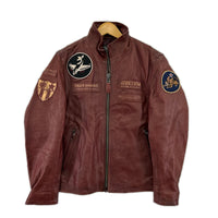 レザージャケット AGED WAPPEN STAND ZIP RIDERS (L) M レッド