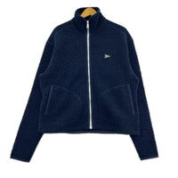 ブルゾン Drake's BOUCLE WOOL ジップ フリース 紺 (S) S ネイビー
