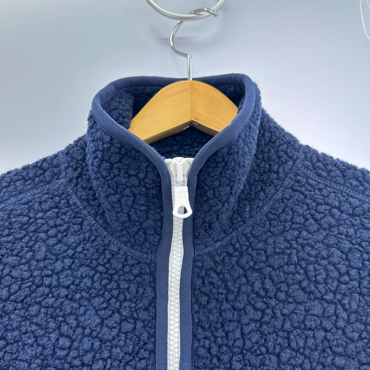 ブルゾン Drake's BOUCLE WOOL ジップ フリース 紺 (S) S ネイビー