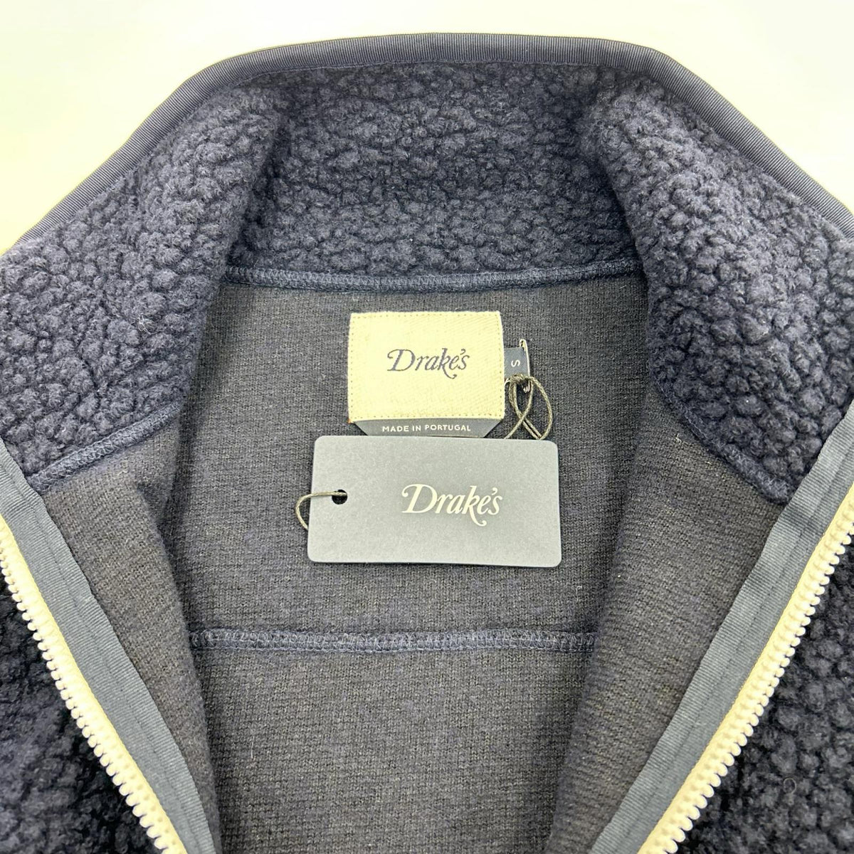 ブルゾン Drake's BOUCLE WOOL ジップ フリース 紺 (S) S ネイビー
