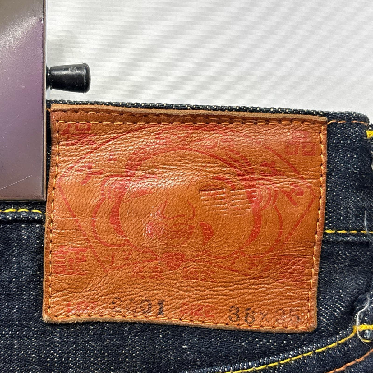 デニムパンツ ビッグ赤タブ刺繍 33 ネイビー