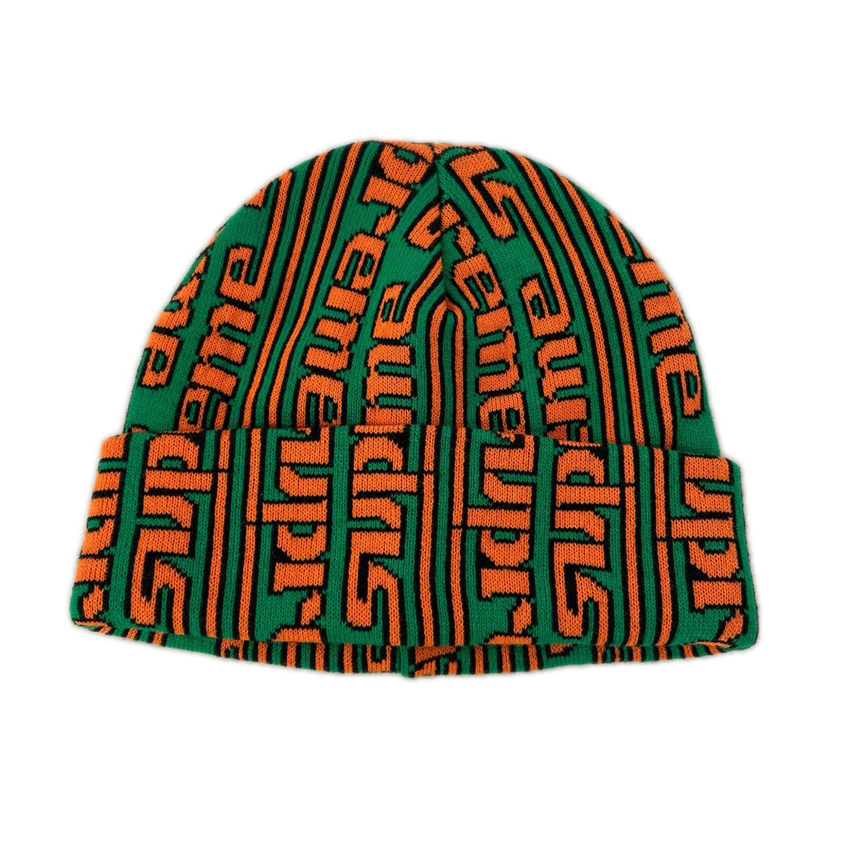ニットキャップ 23FW Vertical LogoBeanie 総柄 緑 マルチカラー
