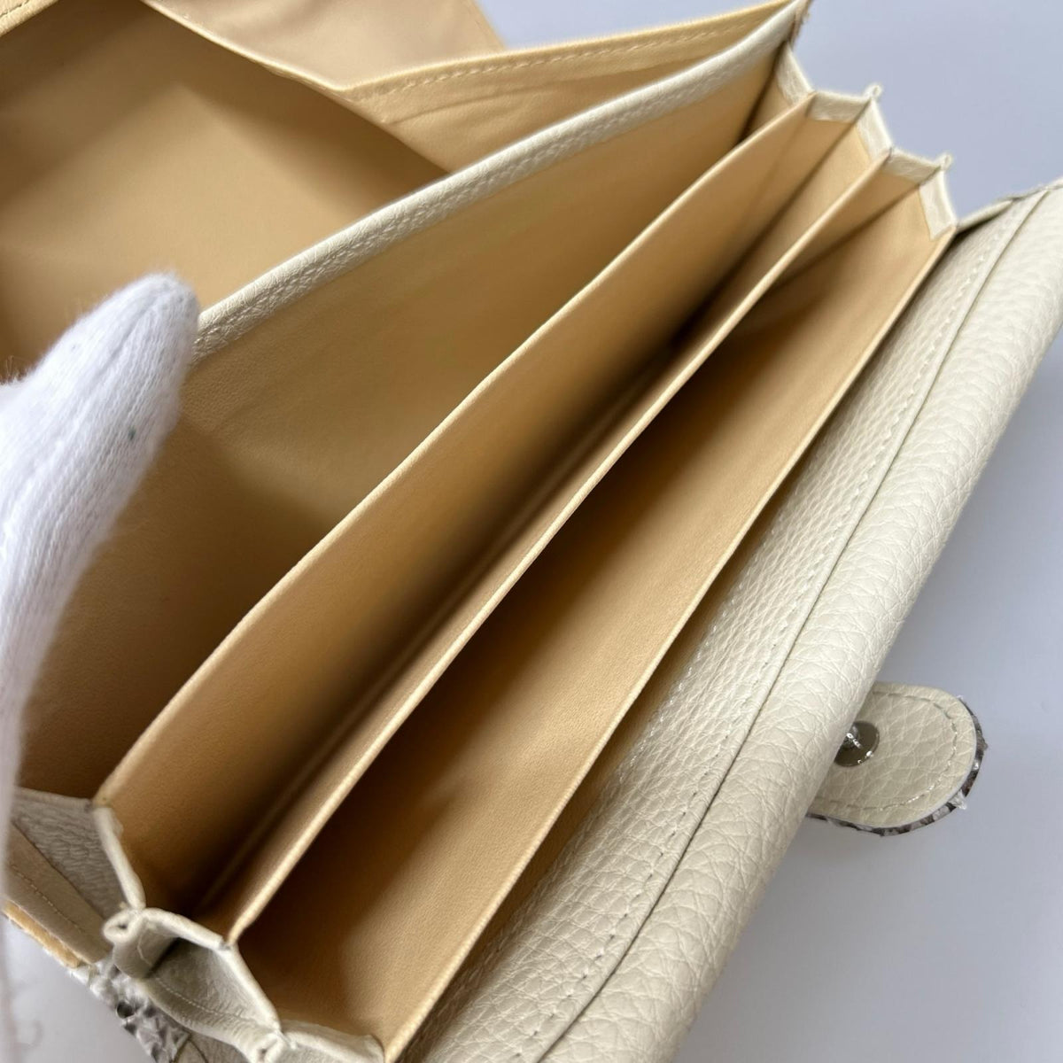 長財布 ダイヤモンド パイソン Wカブセ財布 ベージュ