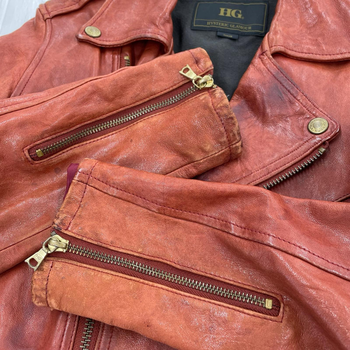 ジャケット HYSTERIC GLAMOUR sheep leather riders jacket S レッド
