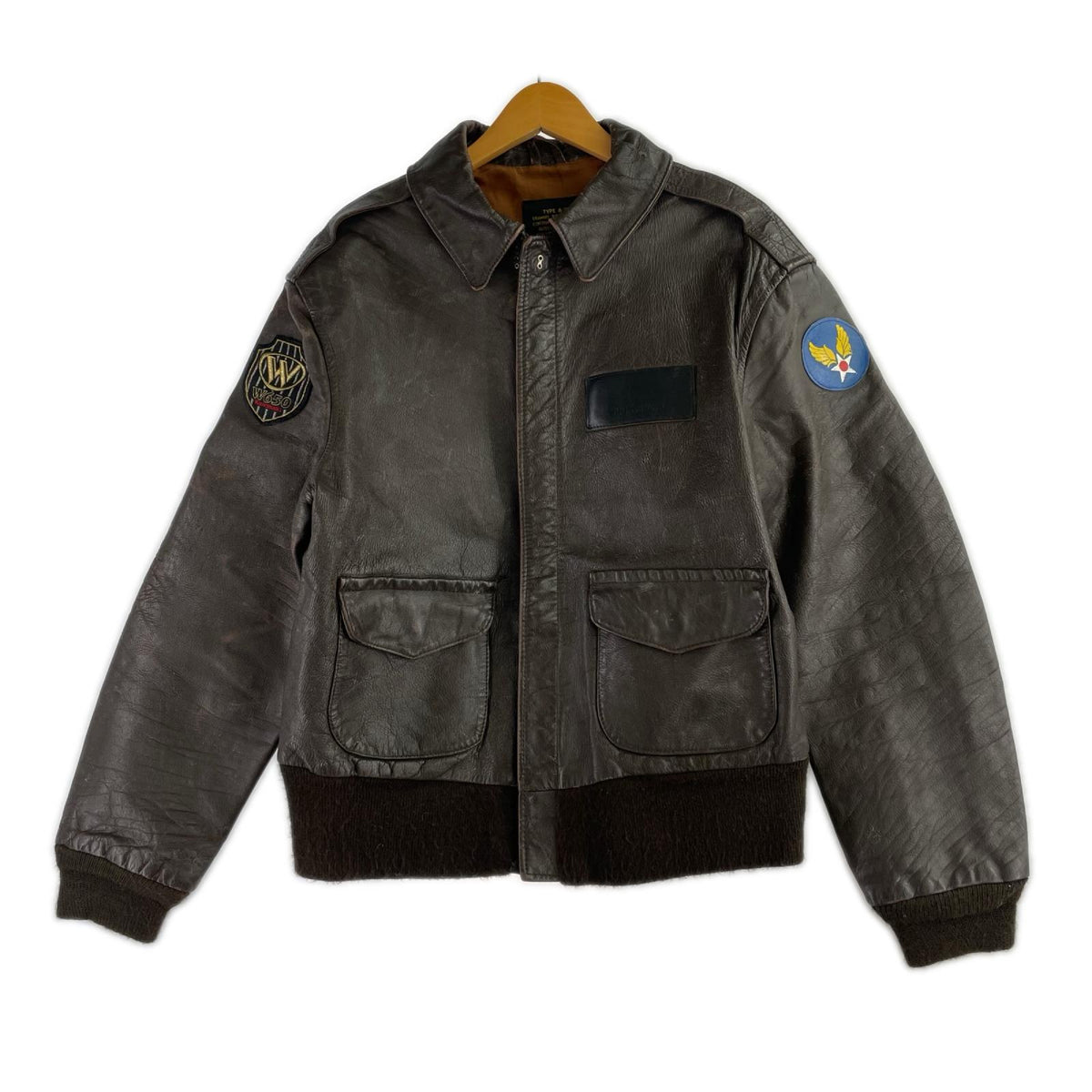 レザージャケット AVIREX A-2 馬革 kawasaki W650ワッペン付 size42 BRW ブラウン