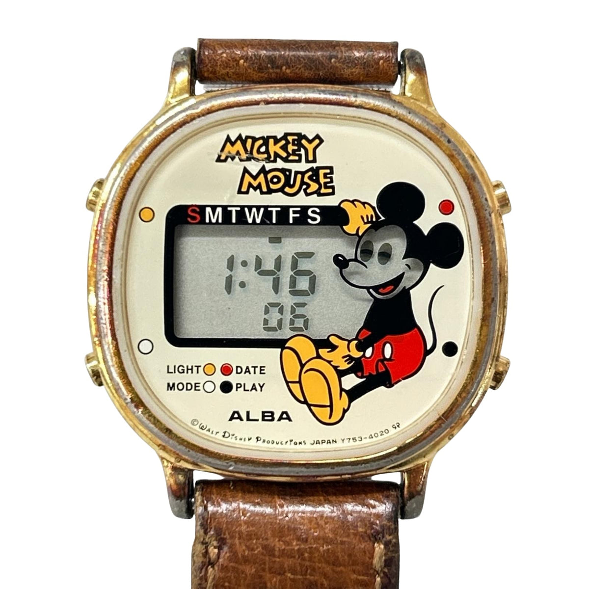 腕時計 80s SEIKO ALBA Y753-4030 MICKEY MOUSE ベージュ