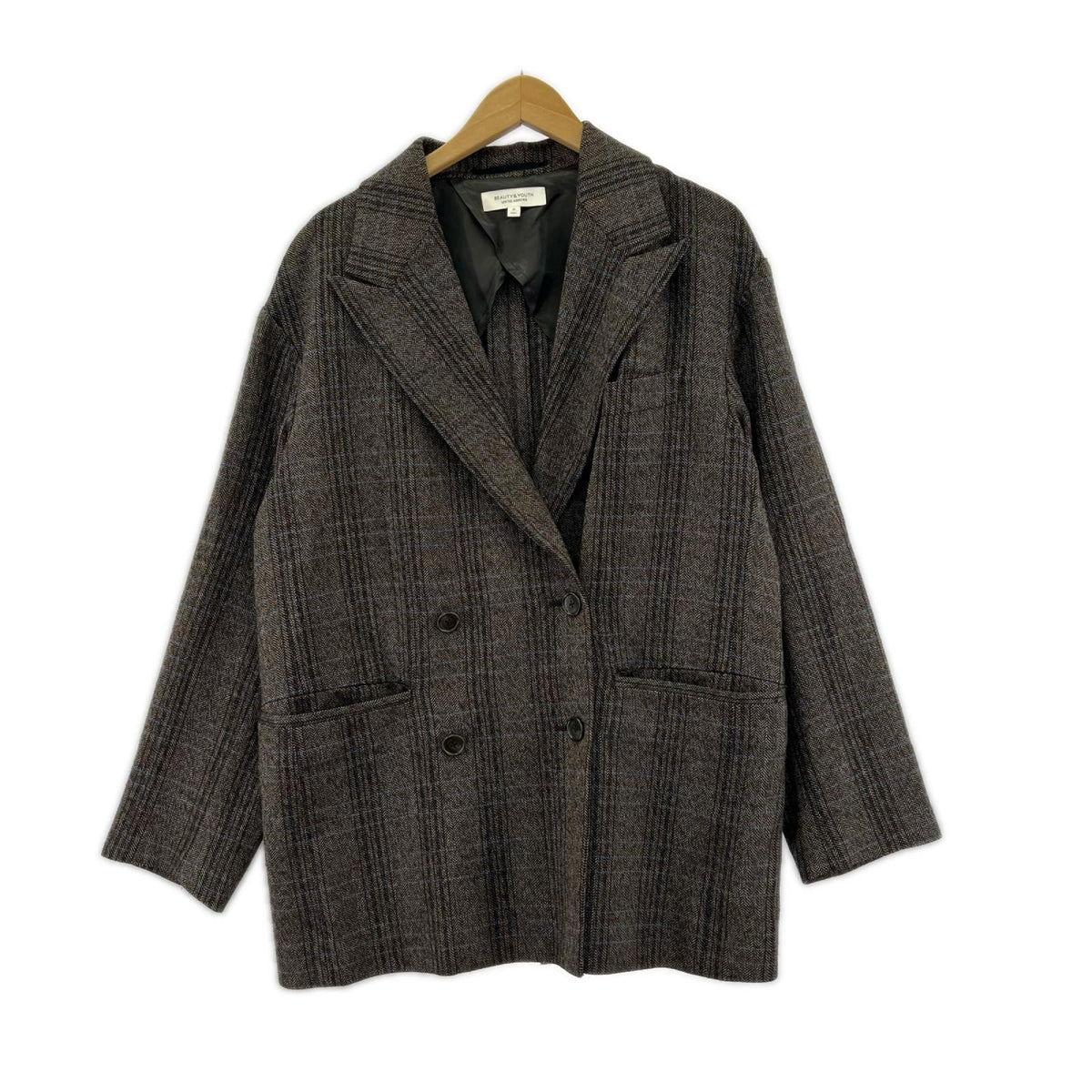テーラードジャケット BEAUTY&YOUTH UNITED ARROWS ヘリンボーン チェック ウール混ルーズジャケット S S ブラック