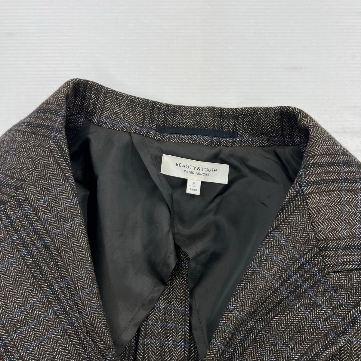 テーラードジャケット BEAUTY&YOUTH UNITED ARROWS ヘリンボーン チェック ウール混ルーズジャケット S S ブラック